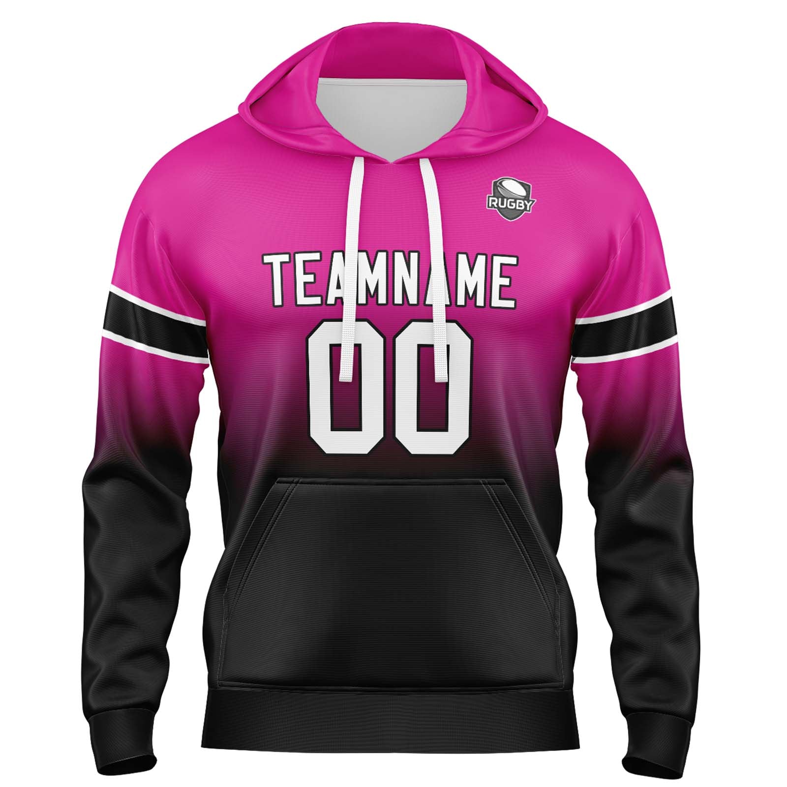 Sudadera con capucha personalizada con degradado para hombre-mujer-niña o niño Estampa tu logotipo-nombre y número en rosa y negro