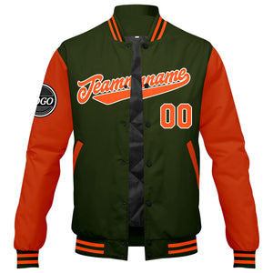 Chaqueta universitaria personalizada estilo Letterman para hombres-mujeres y jóvenes-color verde oliva y naranja