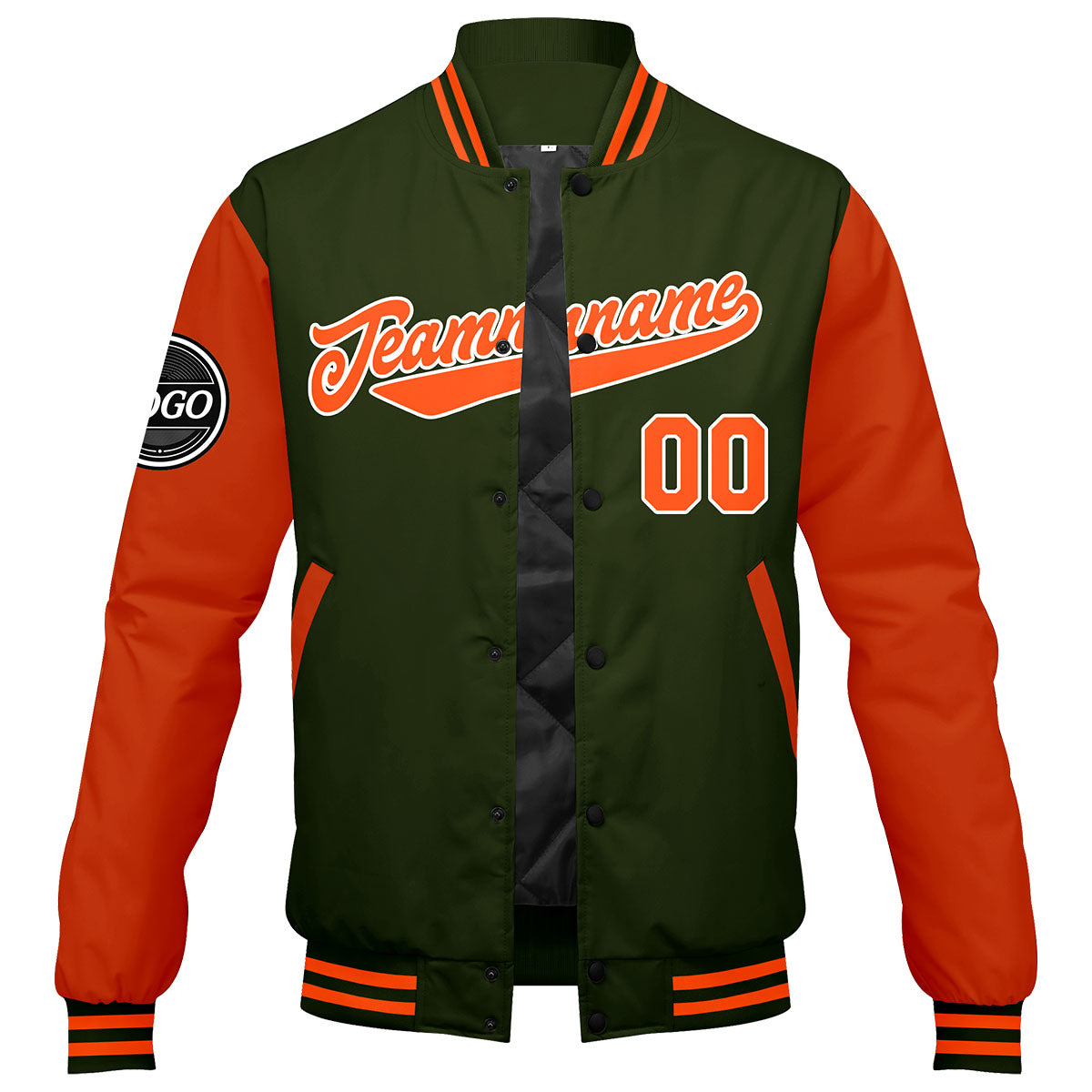 Chaqueta universitaria personalizada estilo Letterman para hombres-mujeres y jóvenes-color verde oliva y naranja