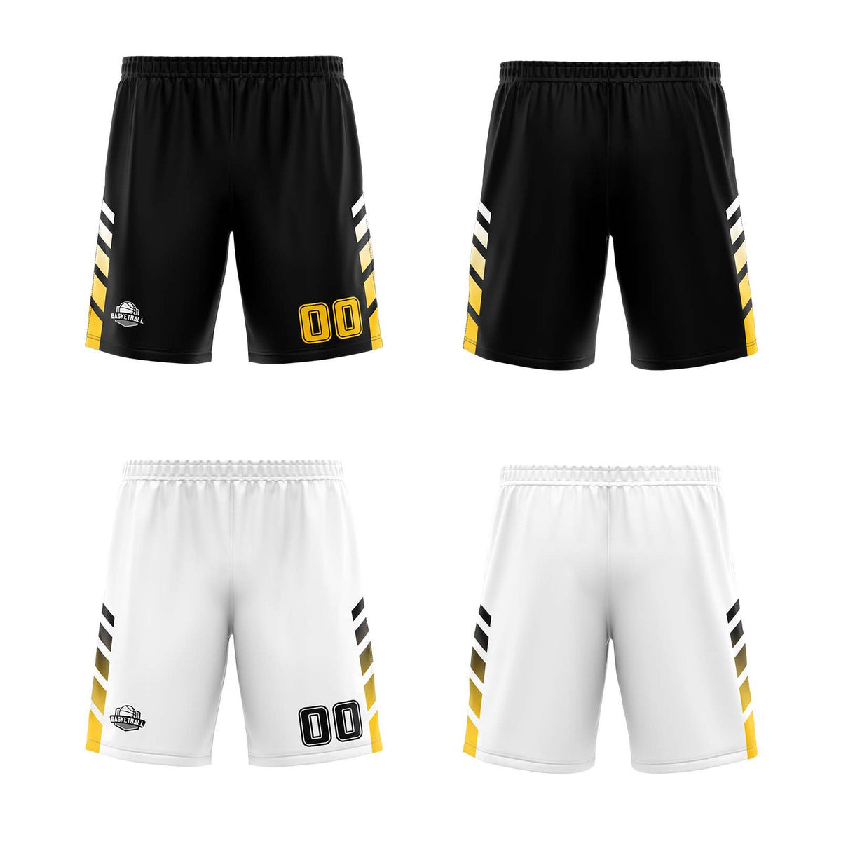Traje de baloncesto reversible personalizado en negro-blanco y amarillo para adultos y niños