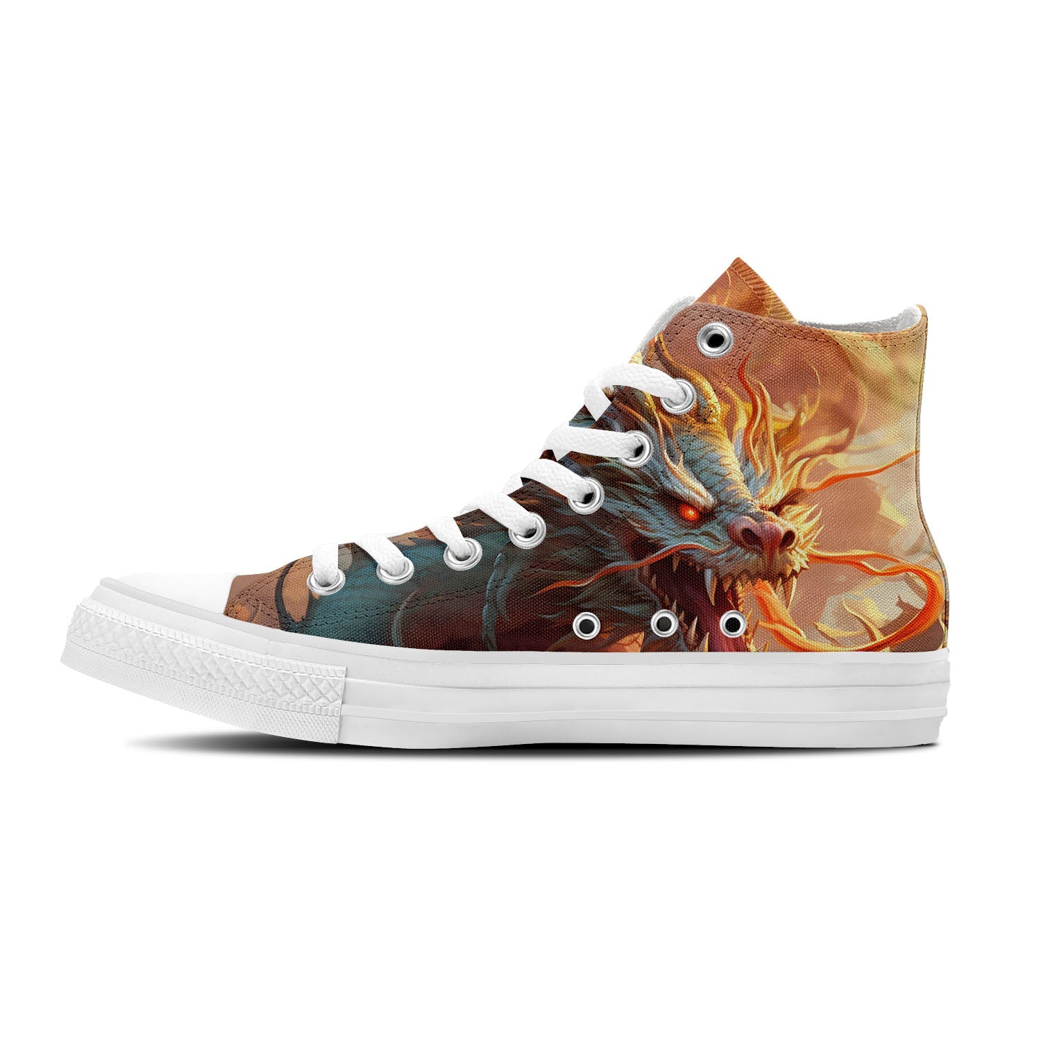 Eleva tu estilo con estas zapatillas de lona de media caña inspiradas en dragones: una declaración de moda unisex