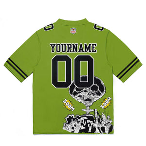 Camiseta de fútbol personalizada con nombre y número del equipo bordados y estampados en color verde hierba