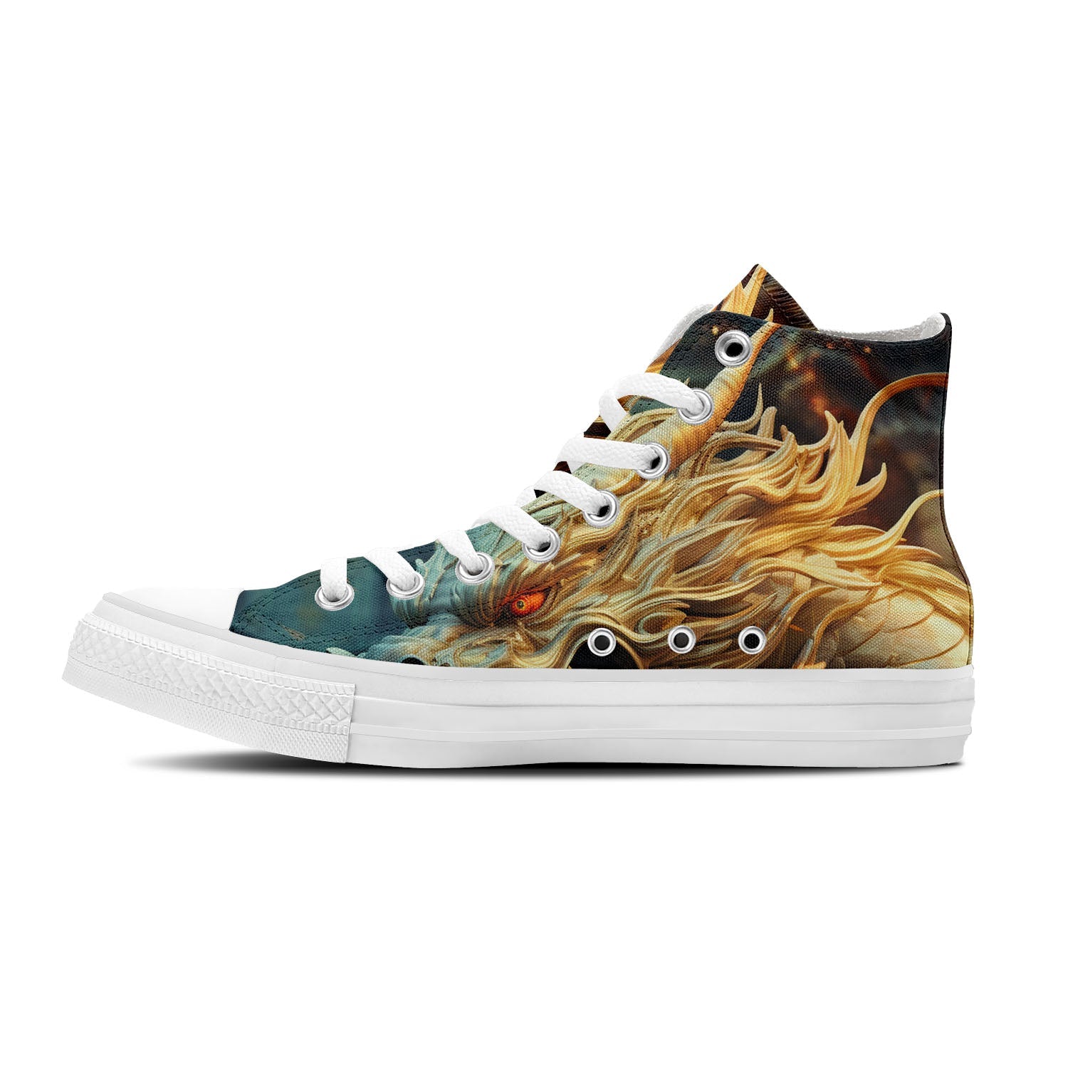 Eleva tu estilo con estas zapatillas de lona de media caña inspiradas en dragones: una declaración de moda unisex