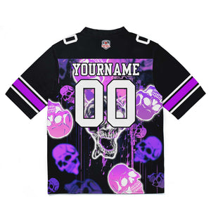 Camiseta de fútbol personalizada con nombre y número del equipo bordados y estampados-estilo grafiti con calavera -Morado