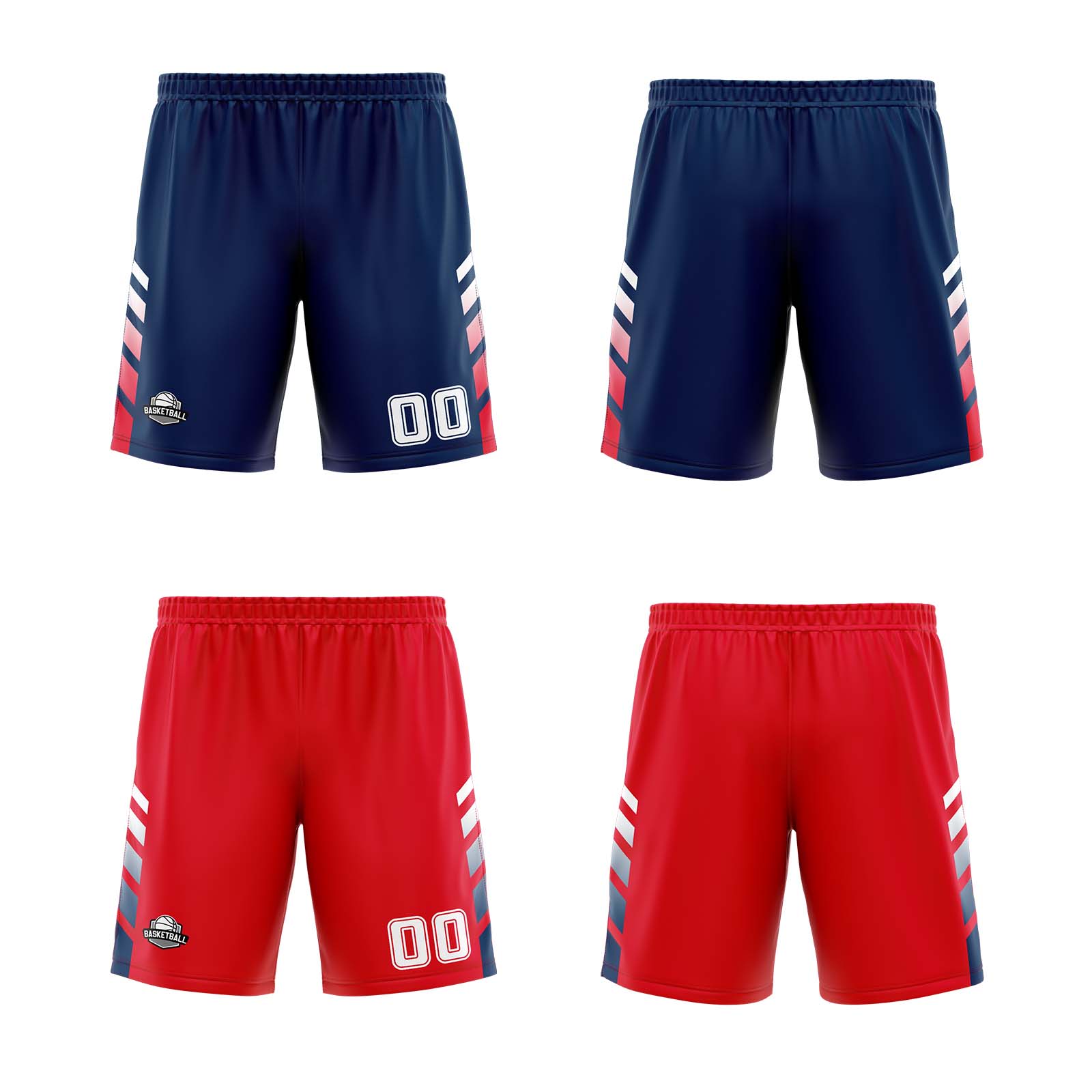 Traje de baloncesto reversible azul marino-rojo y blanco personalizado para adultos y niños
