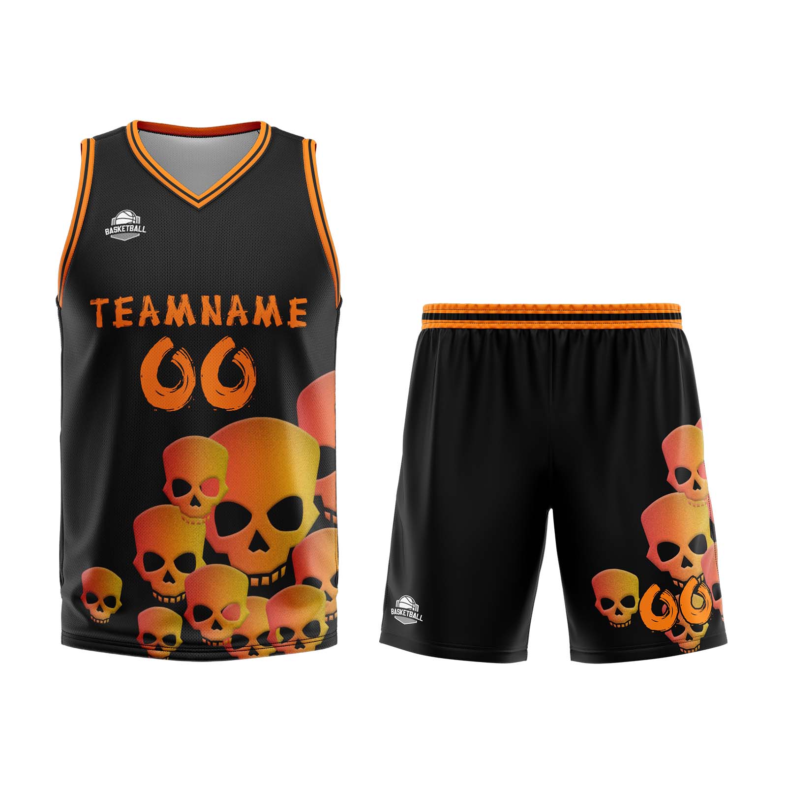 Uniforme de baloncesto personalizado color naranja fluido con tu logotipo-nombre y número impresos