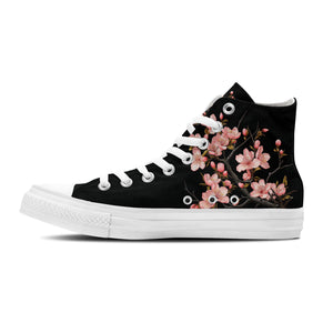 Elegancia Floral: Zapatillas de lona unisex de media caña -Adéntrate en la primavera con la elegante belleza de los estampados de flores de ciruelo para hombres y mujeres