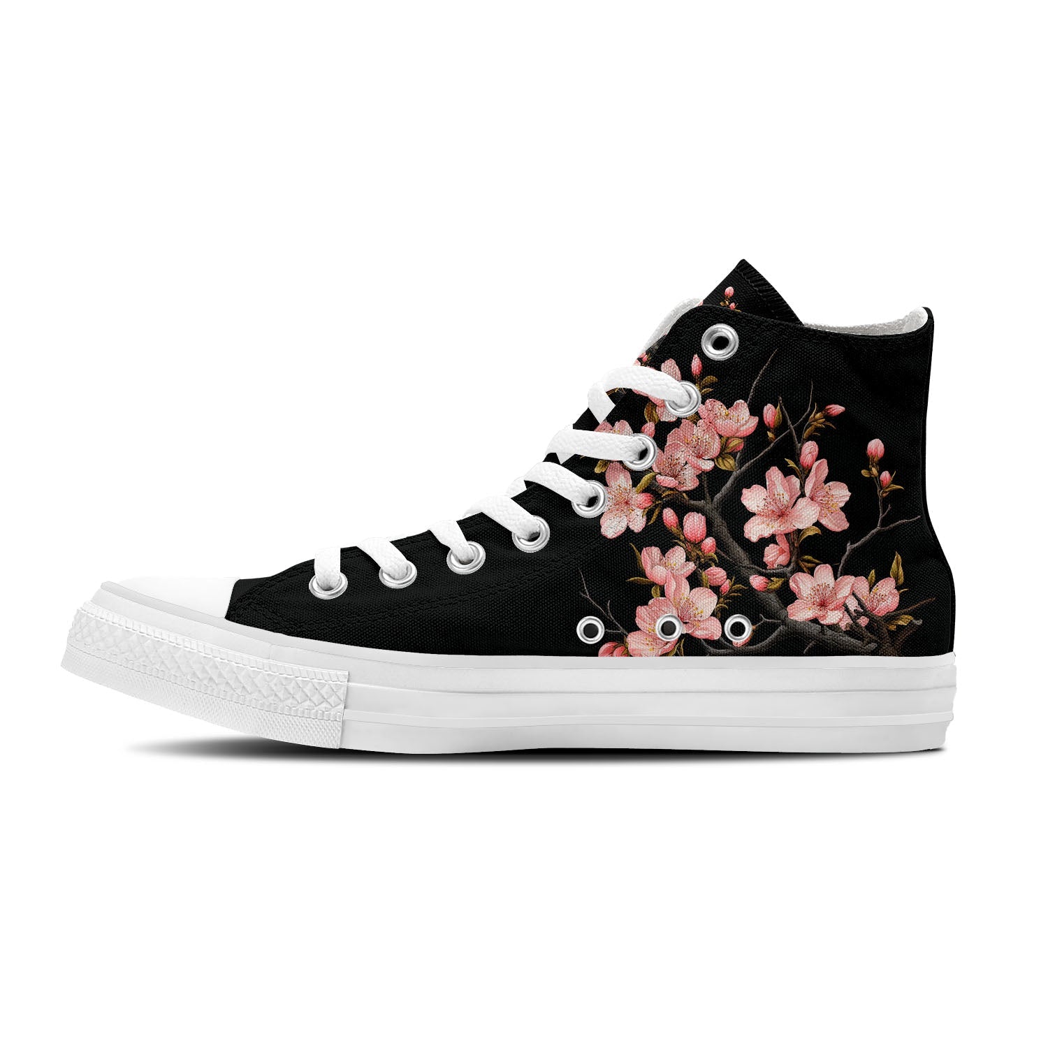 Elegancia Floral: Zapatillas de lona unisex de media caña -Adéntrate en la primavera con la elegante belleza de los estampados de flores de ciruelo para hombres y mujeres