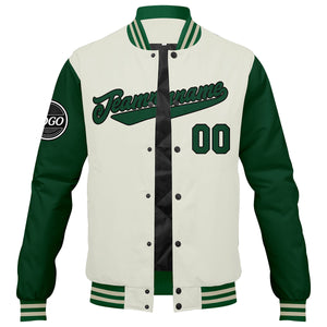 Chaqueta universitaria personalizada estilo Letterman para hombres-mujeres y jóvenes-color verde crema