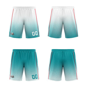 Traje de baloncesto reversible blanco-cian y rojo personalizado para adultos y niños