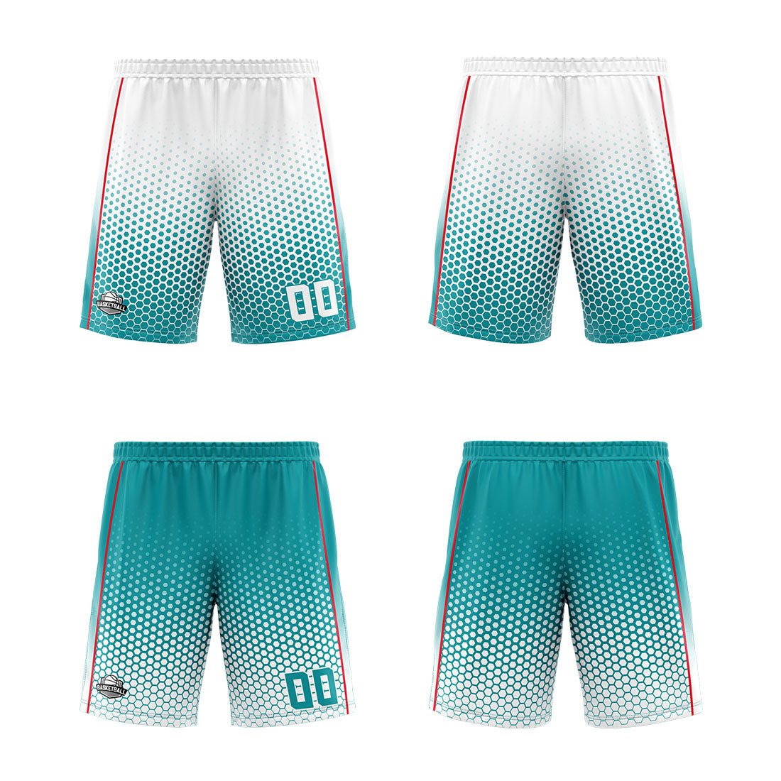 Traje de baloncesto reversible blanco-cian y rojo personalizado para adultos y niños