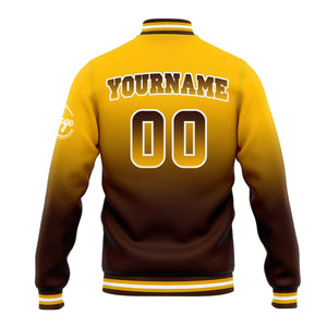 Chaqueta universitaria personalizada estilo Letterman para hombres-mujeres y jóvenes-color amarillo y marrón