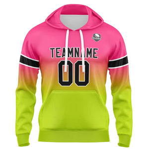 Sudadera con capucha degradada personalizada para hombre-mujer-niña o niño Estampa tu logotipo-nombre y número en rosa y verde chartreuse
