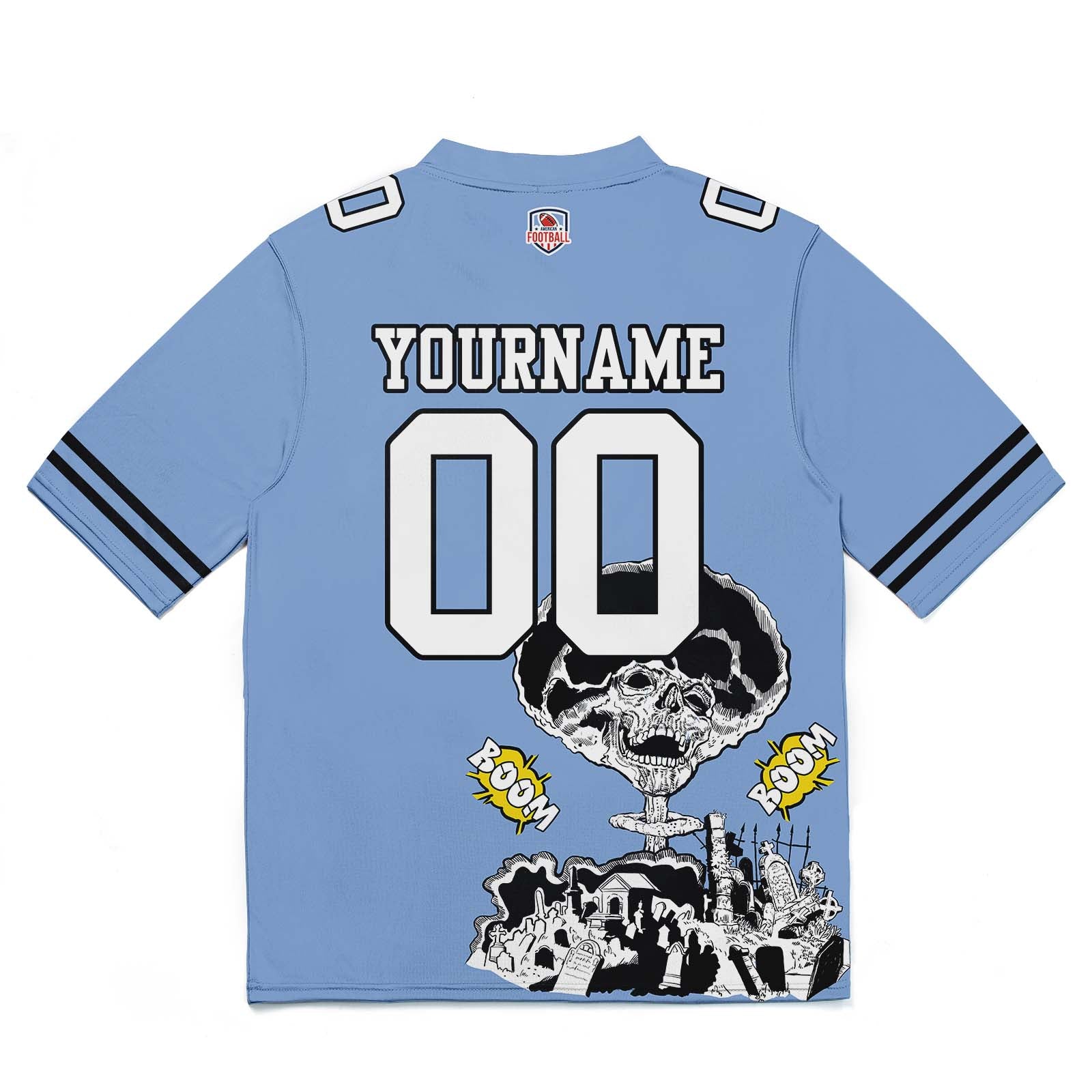 Camiseta de fútbol personalizada con nombre y número del equipo impresos y bordados-color azul claro