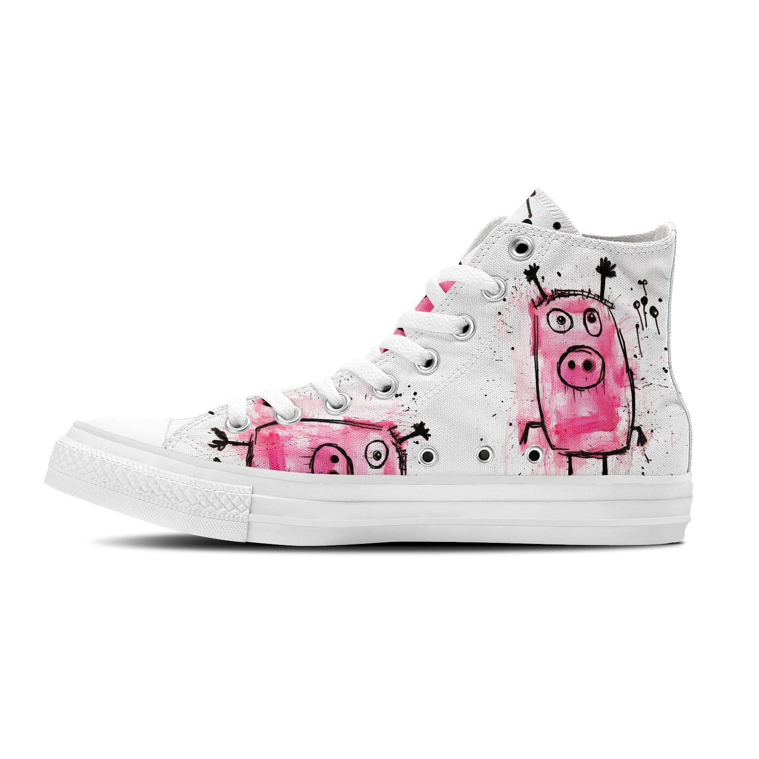 Adorable Oink: Déjese seducir por la ternura con nuestras zapatillas de lona de media caña con divertidos dibujos de cerditos: moda divertida para hombres y mujeres