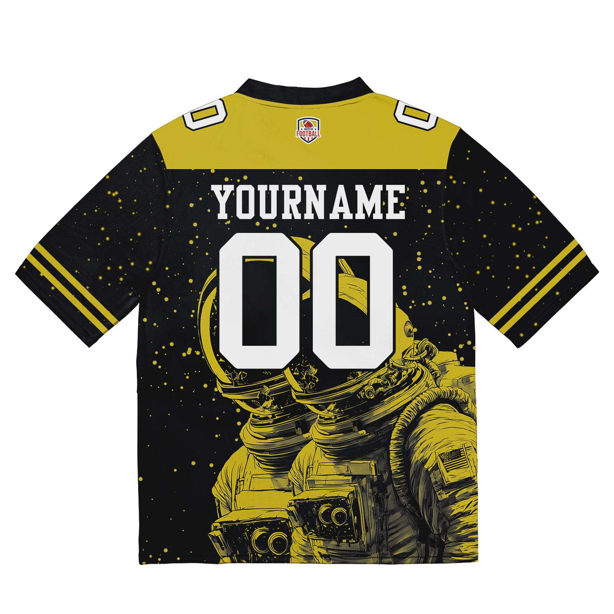 Camiseta de fútbol personalizada con nombre y número del equipo bordados-color negro y amarillo