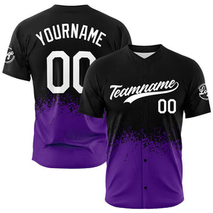 Camiseta de béisbol con dise?o personalizado estampado en negro y morado