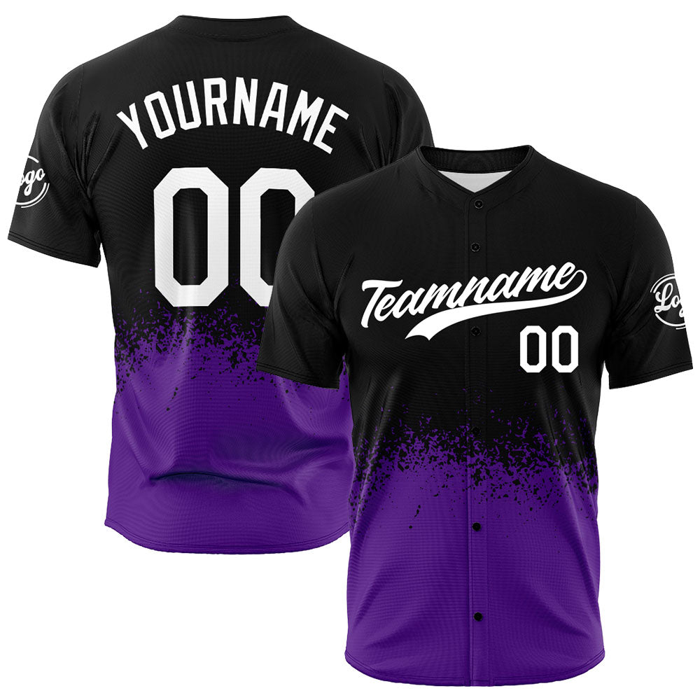 Camiseta de béisbol con dise?o personalizado estampado en negro y morado