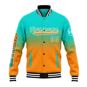 Chaqueta universitaria personalizada estilo Letterman para hombres-mujeres y jóvenes-color verde azulado y naranja