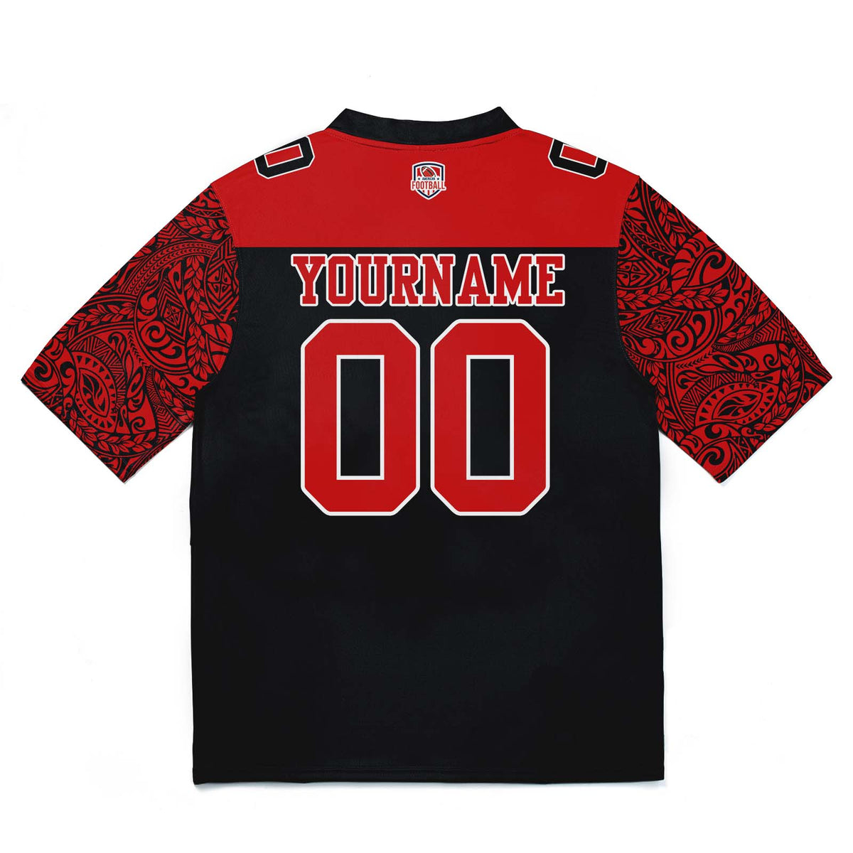 Camiseta de fútbol personalizada con nombre y número del equipo impresos y bordados-color negro y rojo