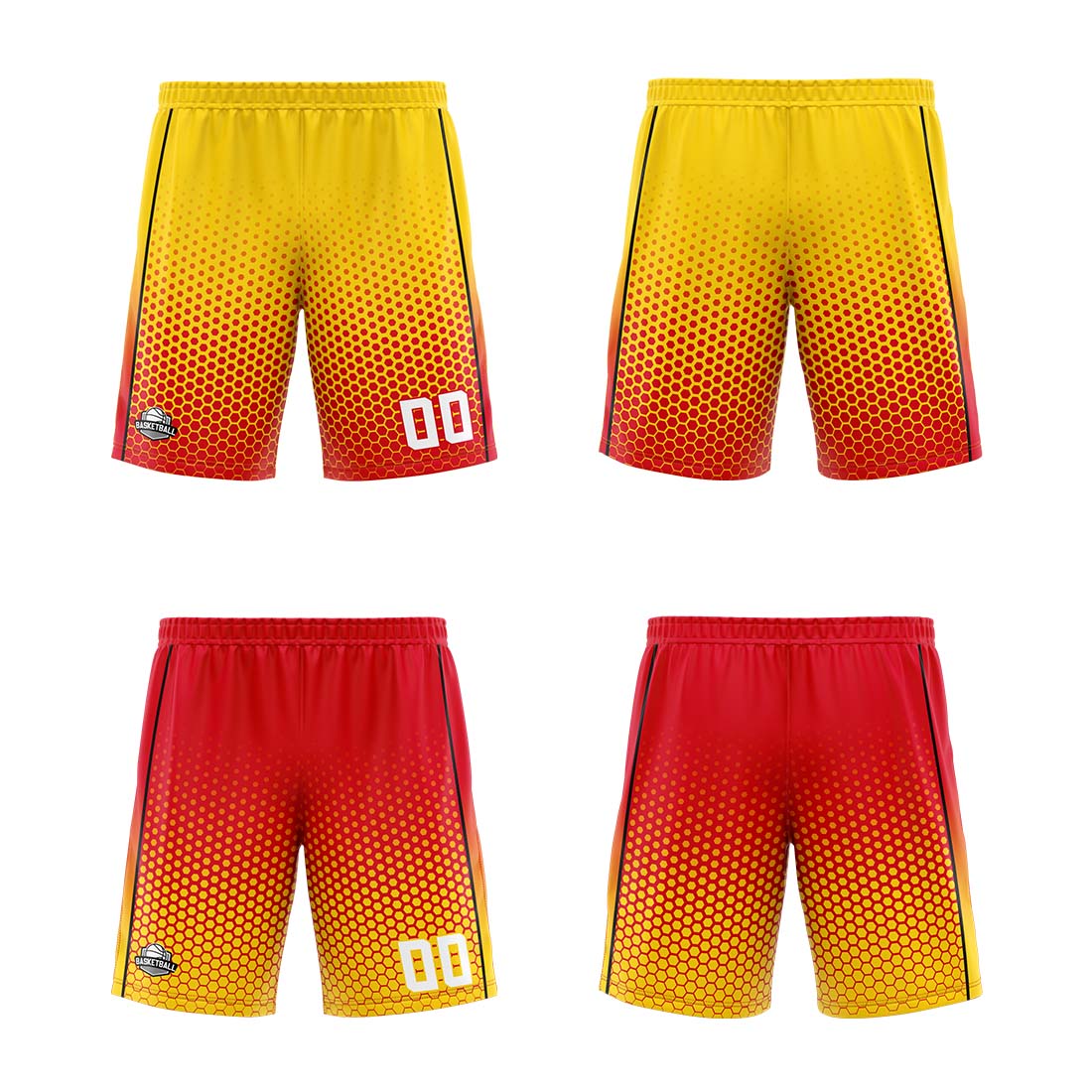 Traje de baloncesto reversible personalizado amarillo-rojo y negro para adultos y niños