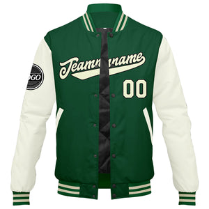 Chaqueta universitaria personalizada estilo Letterman para hombres-mujeres y jóvenes-color verde crema