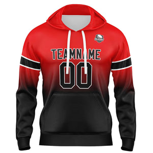 Sudadera con capucha degradada personalizada para hombre-mujer-niña o niño Imprime tu logotipo-nombre o número en rojo y negro