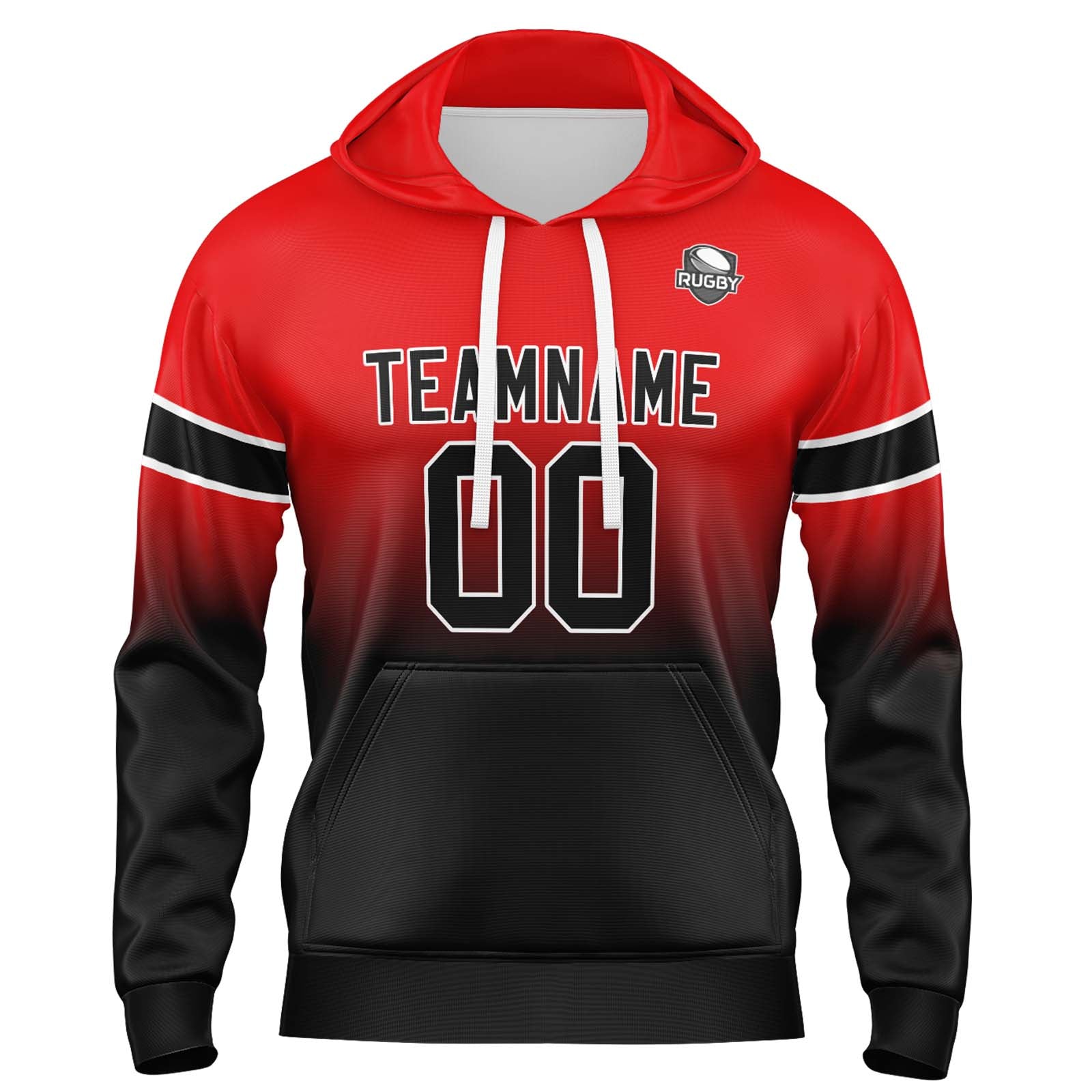 Sudadera con capucha degradada personalizada para hombre-mujer-niña o niño Imprime tu logotipo-nombre o número en rojo y negro