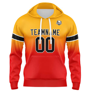 Sudadera con capucha personalizada con degradado para hombre-mujer-niña o niño Estampa tu logotipo-nombre y número en naranja y rojo