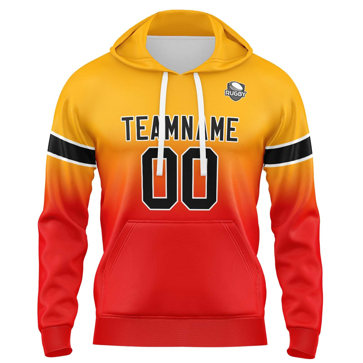 Sudadera con capucha personalizada con degradado para hombre-mujer-niña o niño Estampa tu logotipo-nombre y número en naranja y rojo