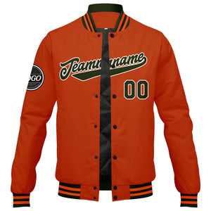 Chaqueta universitaria personalizada estilo Letterman para hombres-mujeres y jóvenes-color verde oliva y naranja
