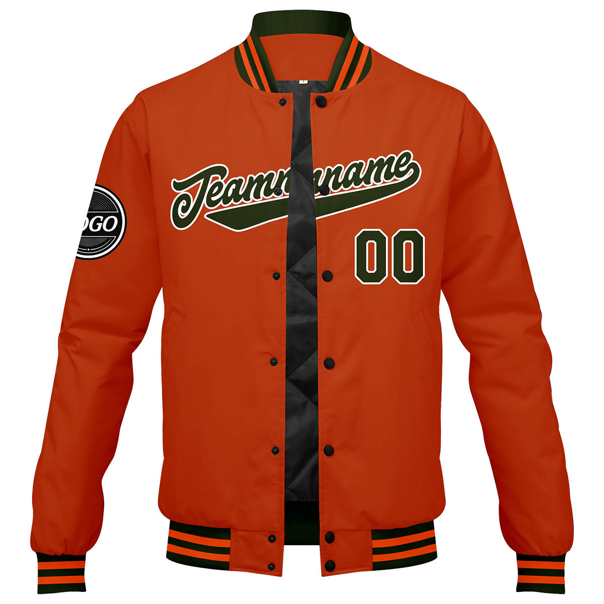 Chaqueta universitaria personalizada estilo Letterman para hombres-mujeres y jóvenes-color verde oliva y naranja