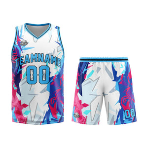 Uniforme de baloncesto personalizado en azul claro roto con tu logotipo-nombre y número impresos