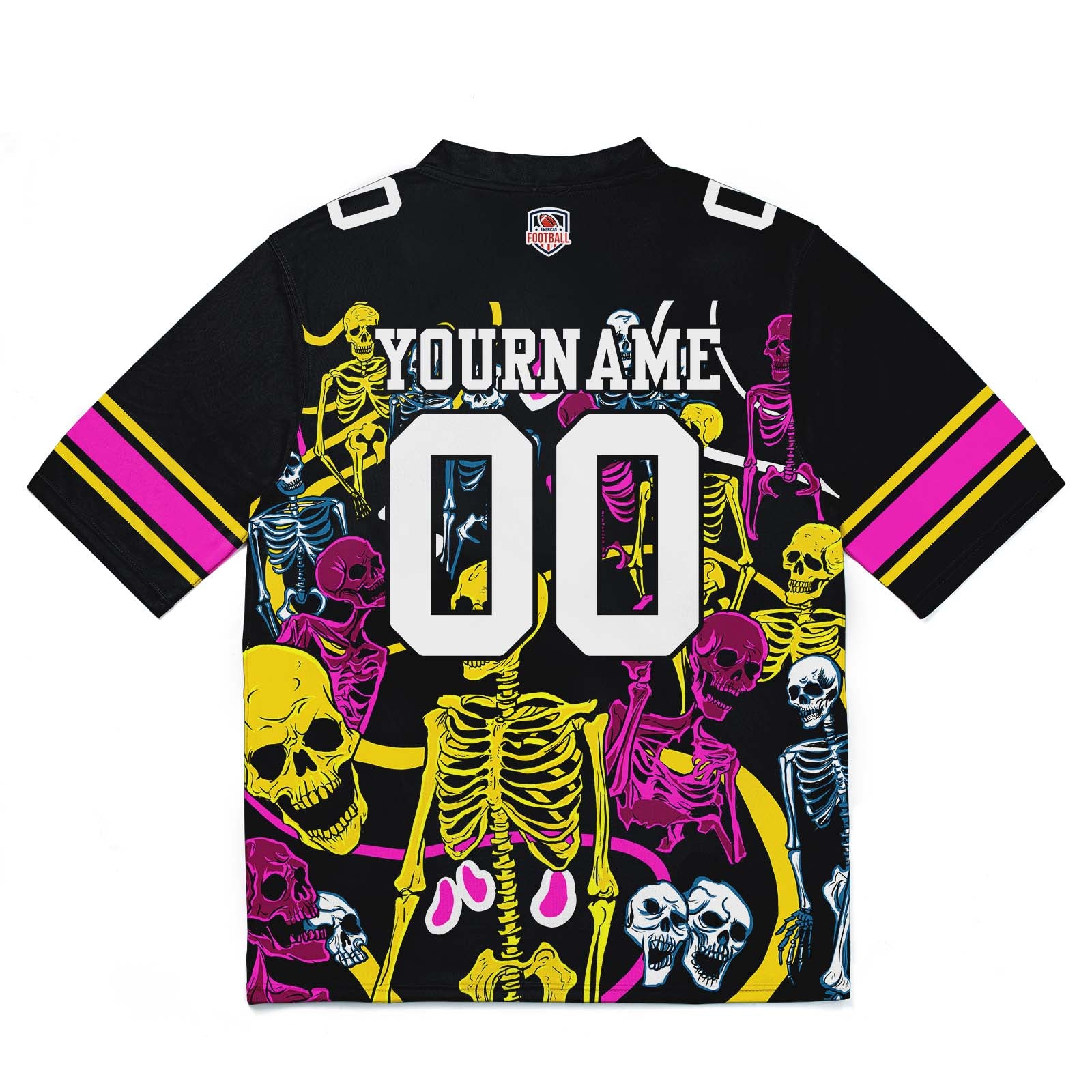 Camiseta de fútbol personalizada con nombre y número del equipo bordados e impresos (Esqueleto Amarillo)