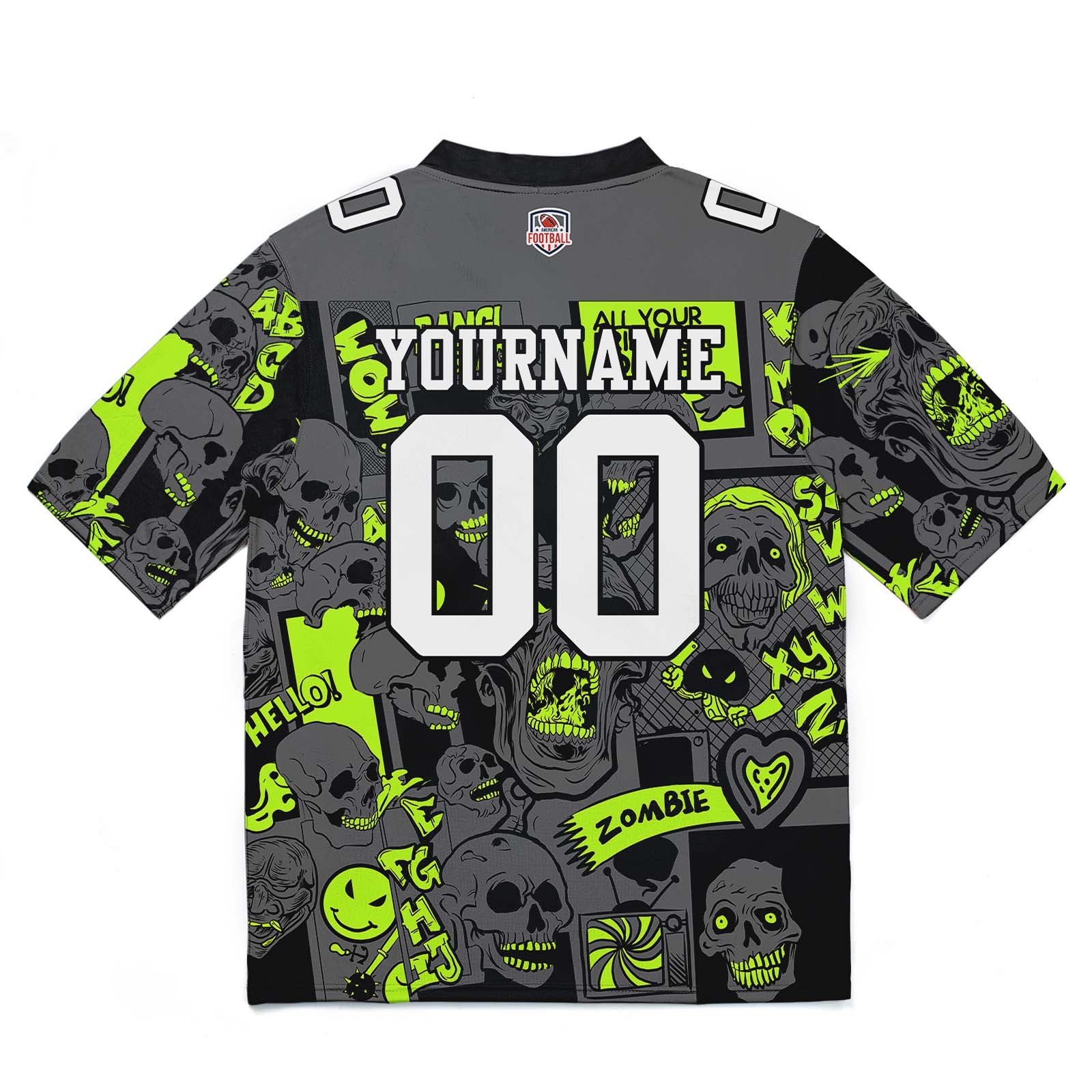 Camiseta de fútbol personalizada con nombre y número del equipo bordados en verde neón