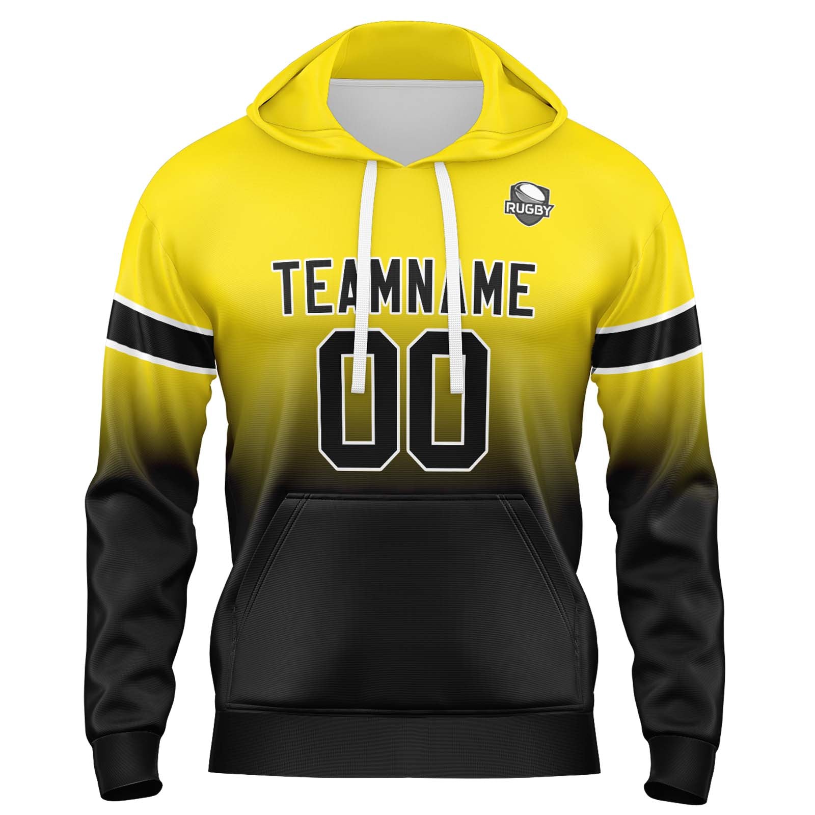 Sudadera con capucha personalizada con degradado para hombre-mujer-niña o niño Estampa tu logotipo-nombre y número en amarillo y negro