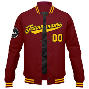 Chaqueta universitaria personalizada estilo Letterman para hombres-mujeres y jóvenes-color amarillo carmesí