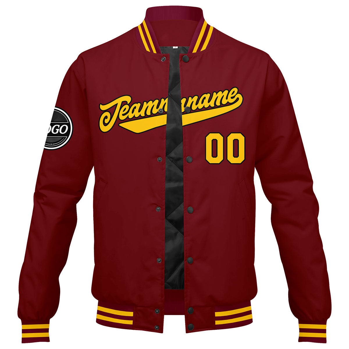 Chaqueta universitaria personalizada estilo Letterman para hombres-mujeres y jóvenes-color amarillo carmesí