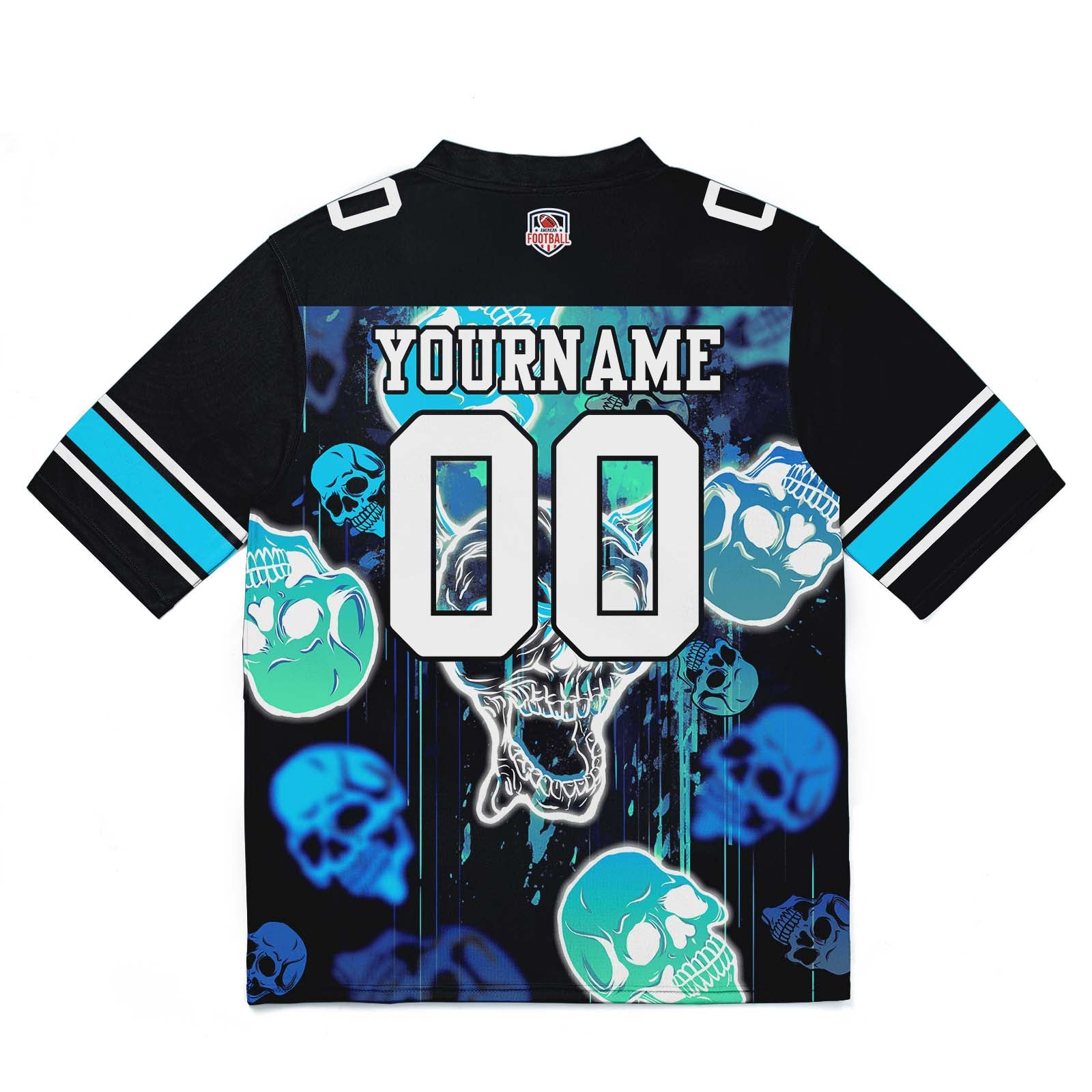 Camiseta de fútbol personalizada con nombre y número del equipo bordados y estampados-estilo grafiti con calavera -Azul claro
