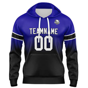 Sudadera con capucha degradada personalizada para hombre-mujer-niña o niño Imprime tu logotipo-nombre y número en azul marino y negro