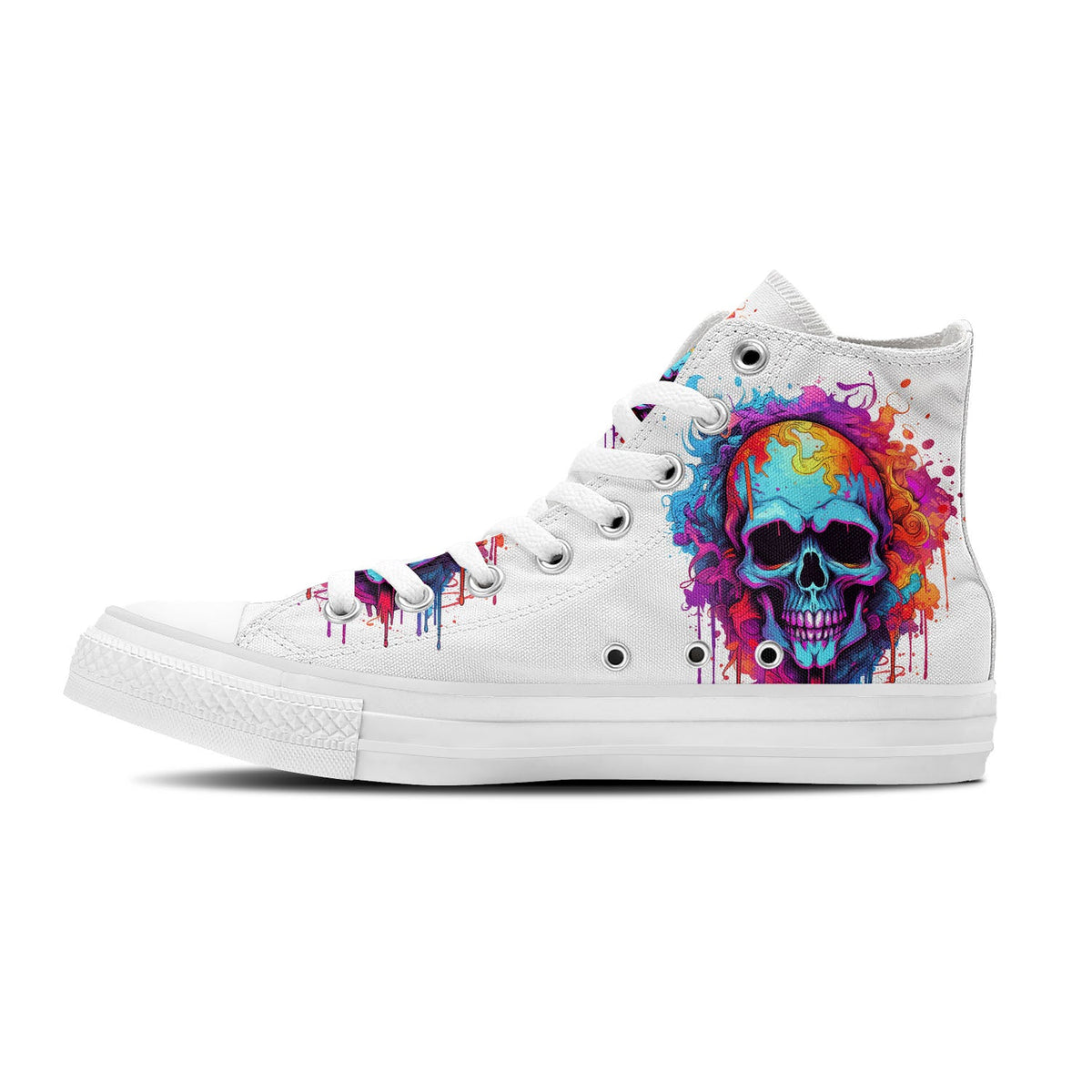 Macabro Cromático: Desata el poder de la rebeldía de la moda con zapatillas de lona de media caña para hombre y mujer El arte de las calaveras se une al estilo chic de los lápices en una vibrante paleta de colores