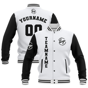 Chaquetas universitarias impermeables blancas y negras personalizadas con nombre-número y logotipo bordados a medida