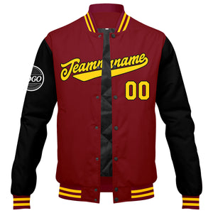 Chaqueta universitaria personalizada estilo Letterman para hombres-mujeres y jóvenes-color carmesí-negro y amarillo
