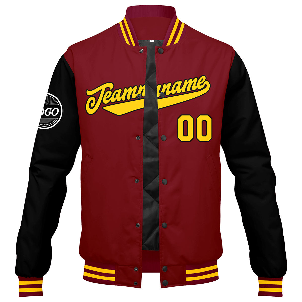 Chaqueta universitaria personalizada estilo Letterman para hombres-mujeres y jóvenes-color carmesí-negro y amarillo