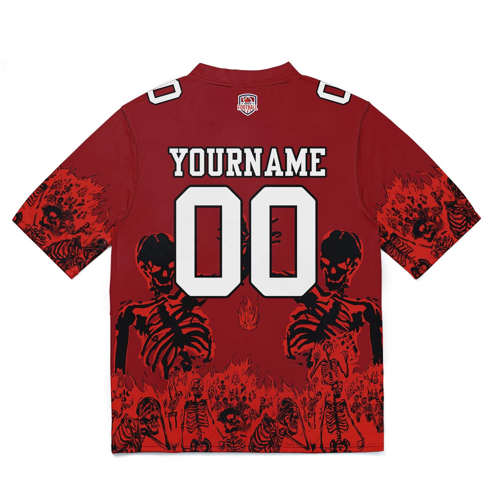 Camiseta de fútbol personalizada con nombre y número del equipo impresos y bordados en color rojo