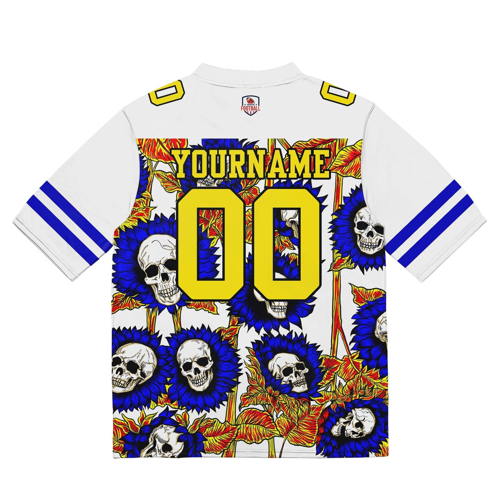 Camiseta de fútbol personalizada con nombre y número del equipo bordados a mano-color girasol-azul marino