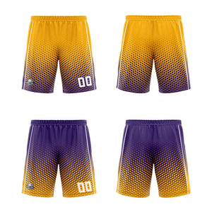 Traje de baloncesto reversible personalizado amarillo-morado y blanco para adultos y niños