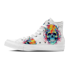 Pencil Perfection: Eleva tu estilo con estas zapatillas de lona de caña alta -Moda unisex con estampados de calaveras en una cautivadora gama de colores y detalles inspirados en lápices