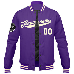 Chaqueta universitaria personalizada estilo Letterman para hombres-mujeres y jóvenes-color morado y crema