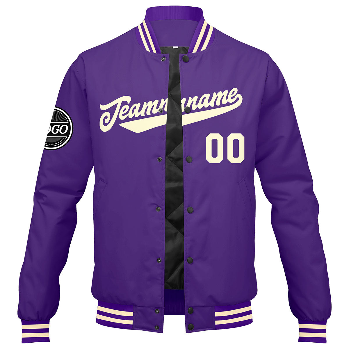 Chaqueta universitaria personalizada estilo Letterman para hombres-mujeres y jóvenes-color morado y crema